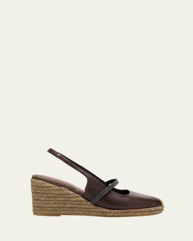 Leather Mary Jane Slingback Espadrilles